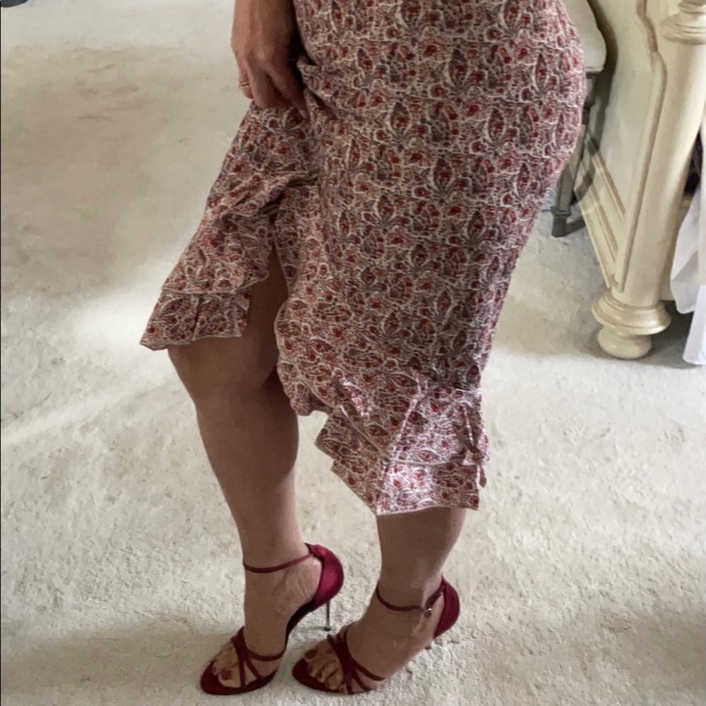 Y2K Spring paisley floral ruffle side slit skirt small